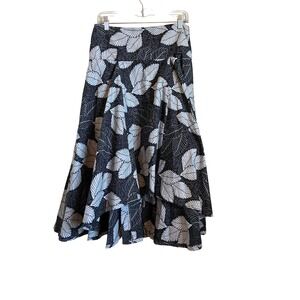 The Oula Company Black White Leaf Print High Low Midi Skirt Womens M NEW